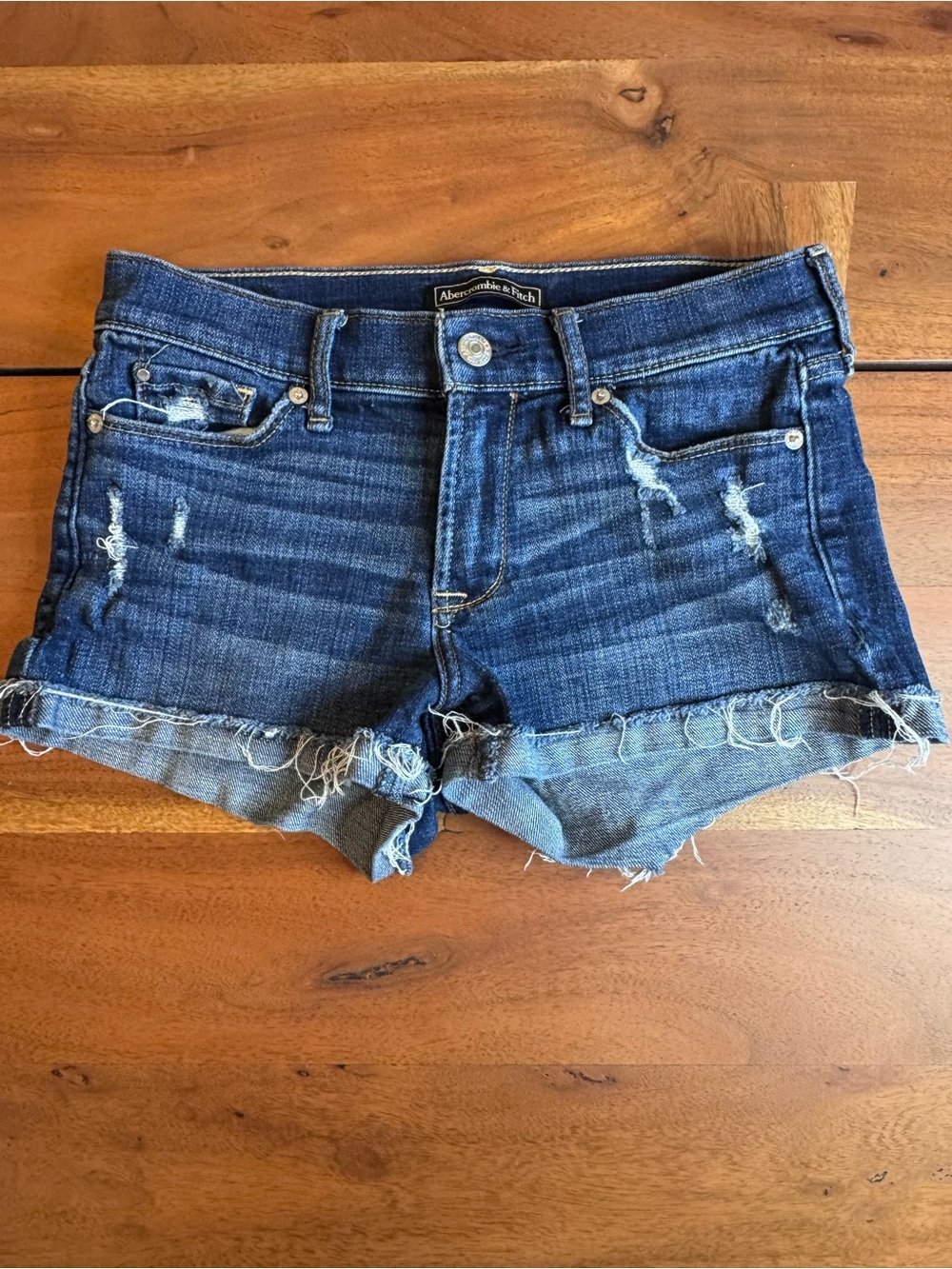 Abercrombie & Fitch Distressed Denim Shorts Size 24 Dark Wash Cuffed